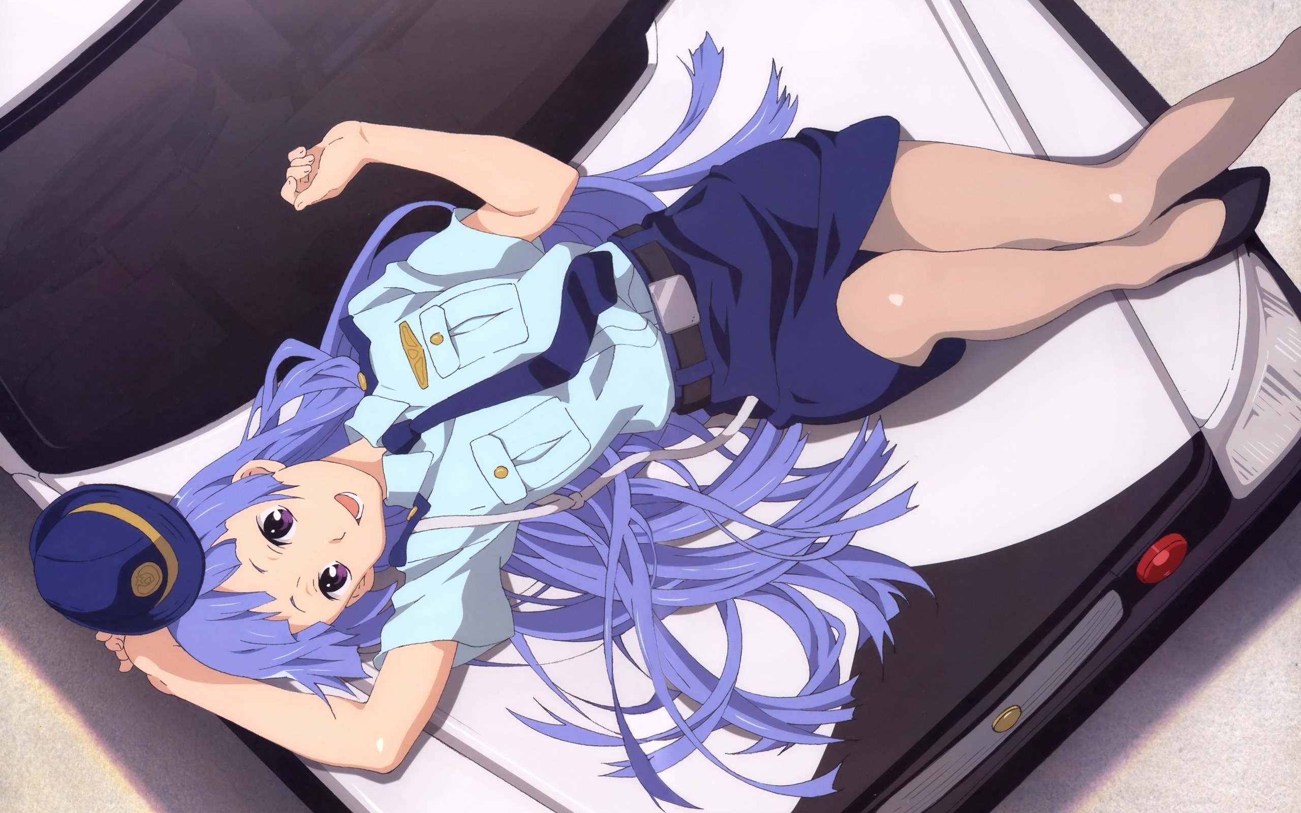 anime girl in uniform lying down