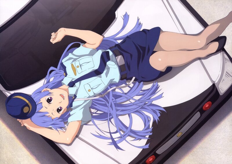 anime girl in uniform on car