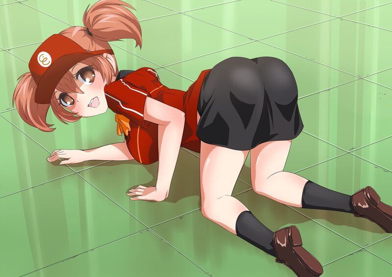 anime girl in uniform on floor
