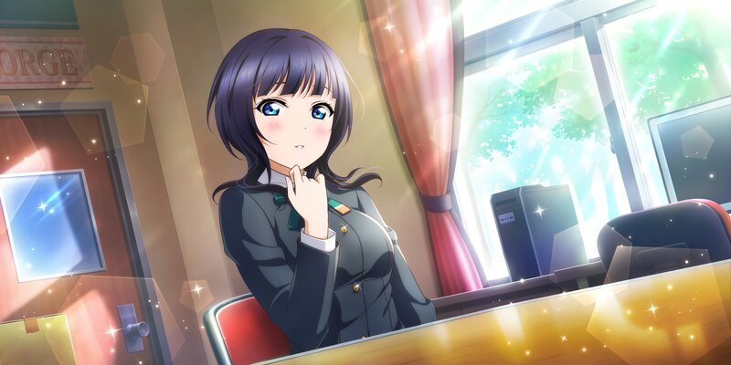 Anime Girl in Uniform — Purple, Calm, Afternoon, Desk
