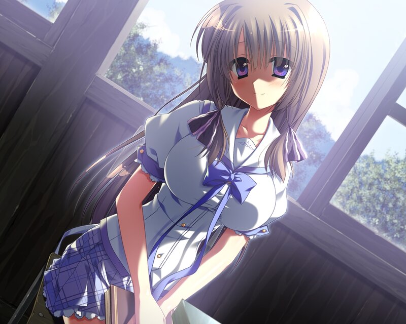 Anime Girl in Uniform — Purple, Calm, Afternoon, School Uniform, Window