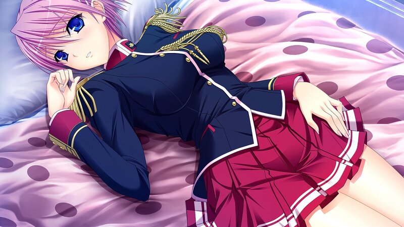 Anime Girl in Uniform — Purple, Calm, Bed, Pillow