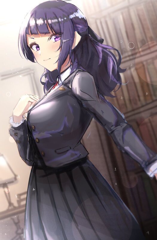 Anime Girl in Uniform — Purple, Calm, Digital Art, School Uniform