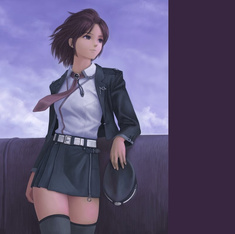 Anime Girl in Uniform — Purple, Calm, Digital Art