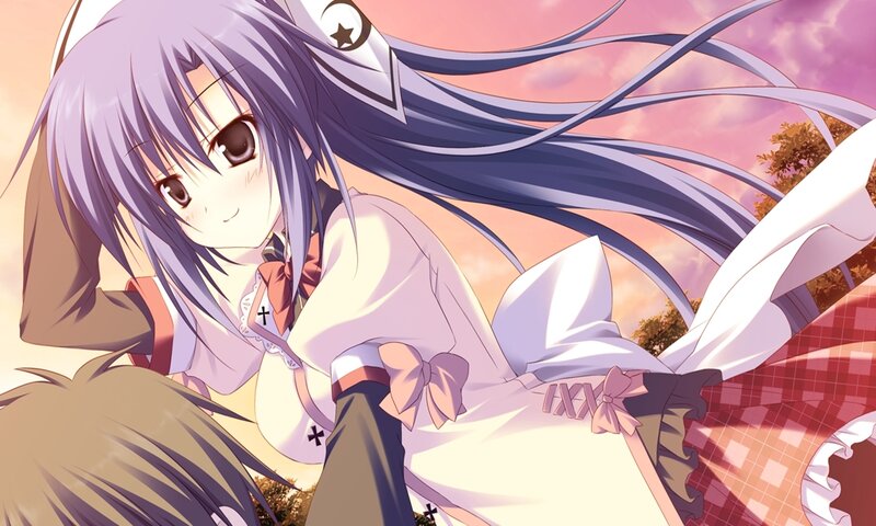 Anime Girl in Uniform — Purple, Calm, Sunset, Long Hair