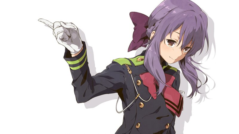Anime Girl in Uniform — Purple, Confident, Bow, Glove