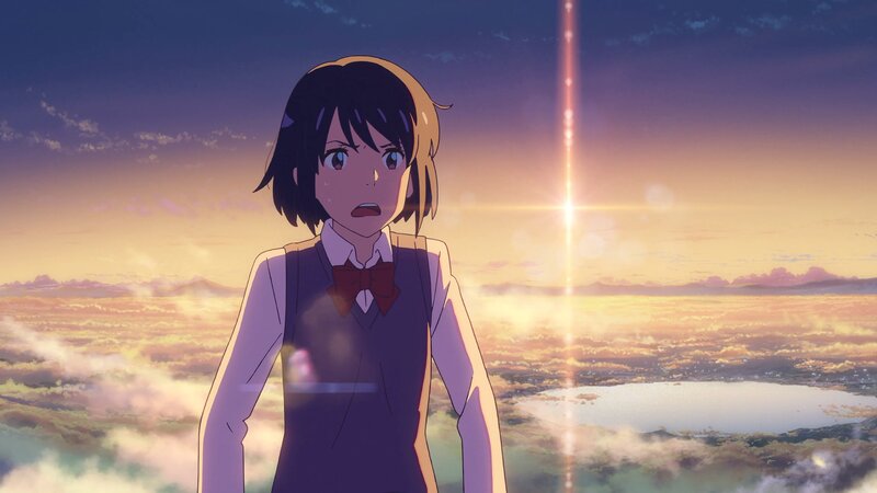 Anime Girl in Uniform — Purple, Dramatic, Sunset, Clouds