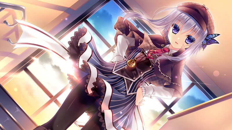 Anime Girl in Uniform — Purple, Dramatic, Sunset, Hat