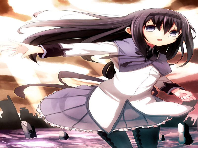 Anime Girl in Uniform — Purple, Dramatic, Sunset