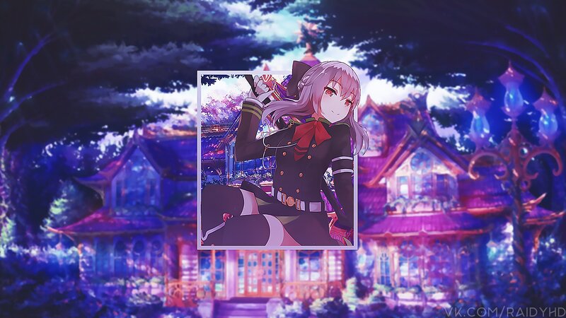 Anime Girl in Uniform — Purple, Dreamy, Night, Digital Art