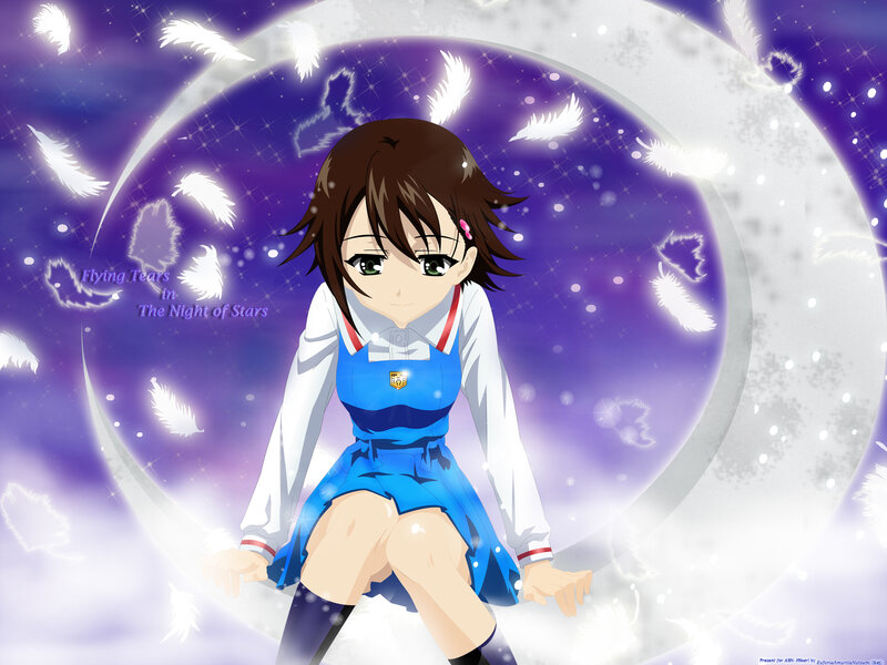 Anime Girl in Uniform — Purple, Dreamy, Night, Feathers