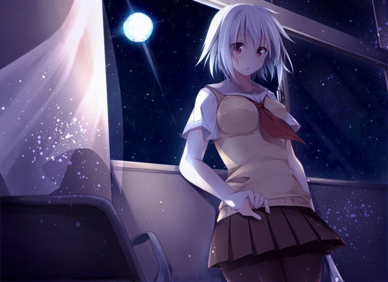 Anime Girl in Uniform — Purple, Serene, Night