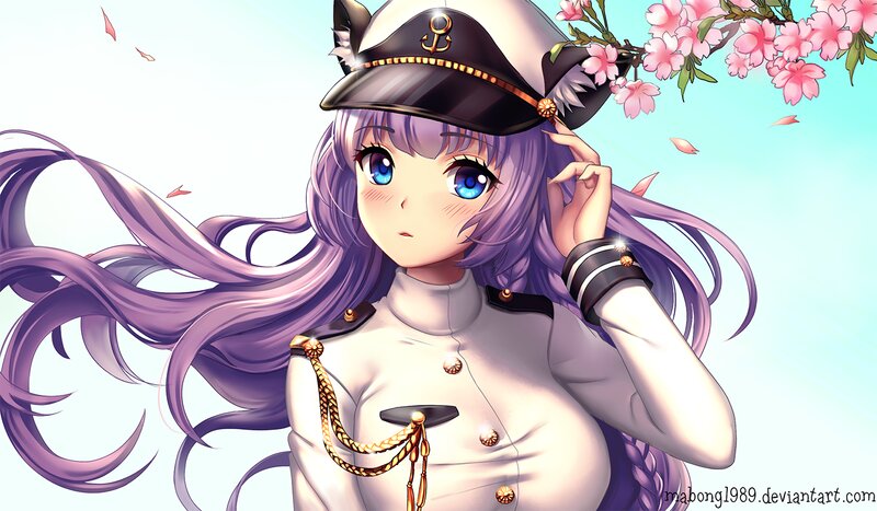 Anime Girl in Uniform — Purple, Serene, Spring, Digital Art