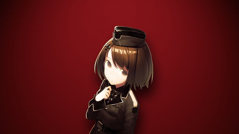 Anime Girl in Uniform — Red, Dramatic, Digital Art