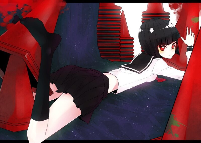 Anime Girl in Uniform — Red, Dramatic, Night