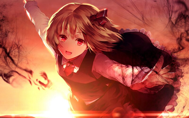 Anime Girl in Uniform — Red, Dramatic, Sunset, Red Eyes
