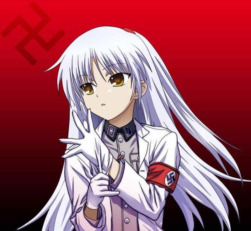 Anime Girl in Uniform — Red, Dramatic, White Hair