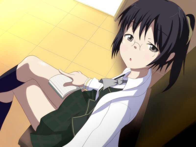 Anime Girl in Uniform — White, Calm, Afternoon, School Uniform, Notebook