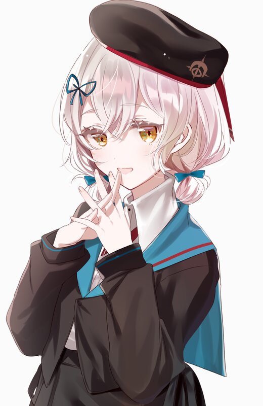 Anime Girl in Uniform — White, Calm, Digital Art, Beret