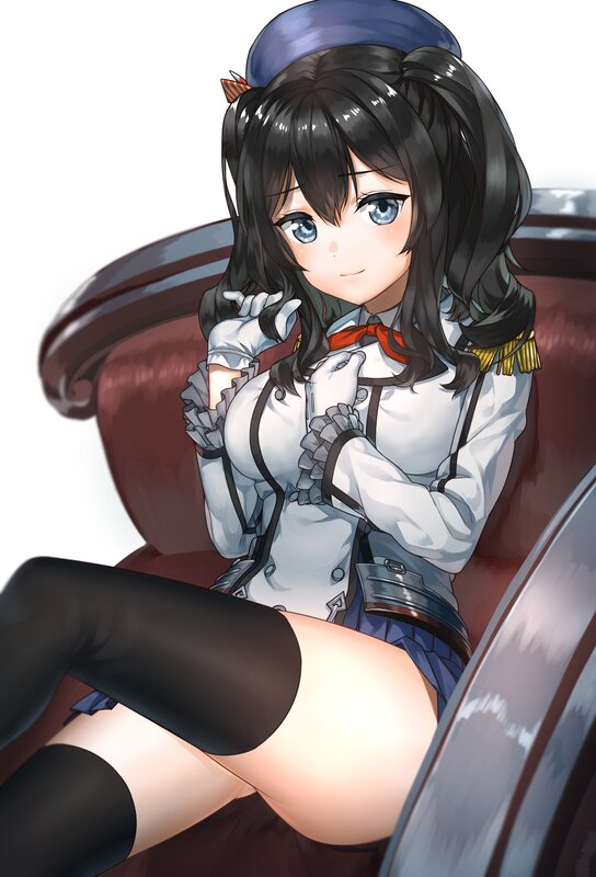 Anime Girl in Uniform — White, Calm, Digital Art, Chair