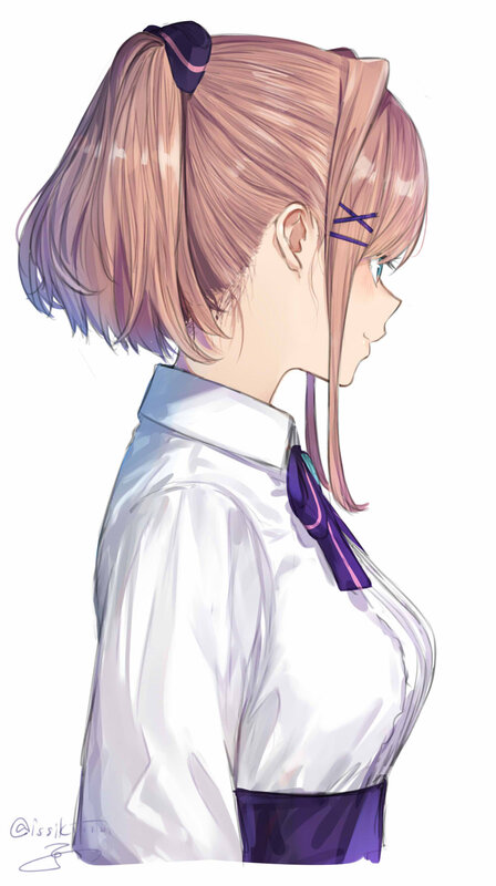 Anime Girl in Uniform — White, Calm, Digital Art, School Uniform, Ponytail