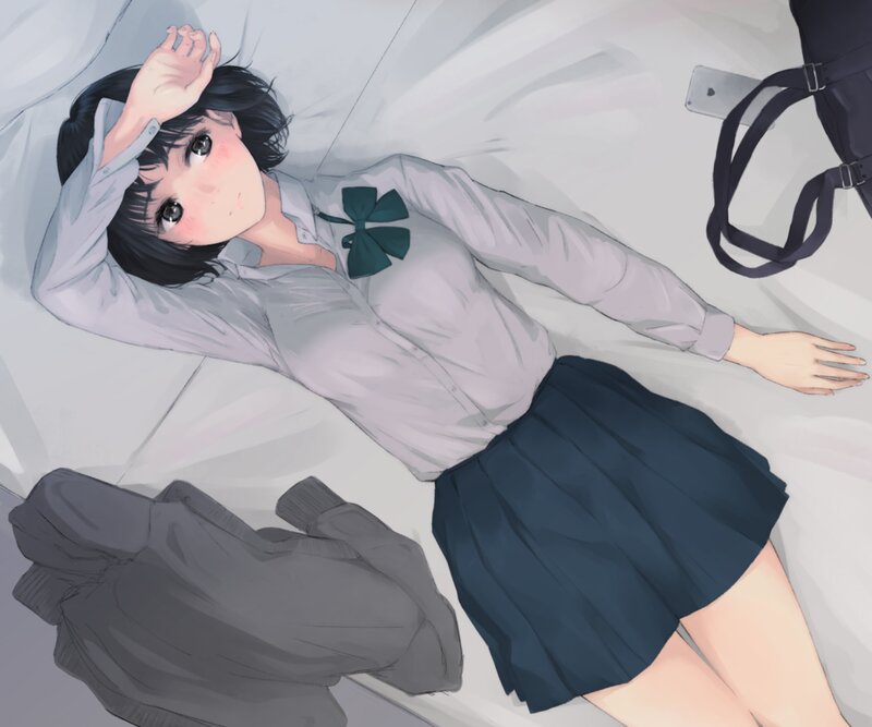 Anime Girl in Uniform — White, Calm, Digital Art, School Uniform