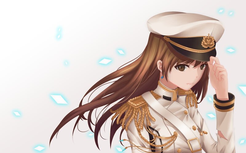 Anime Girl in Uniform — White, Calm, Hat