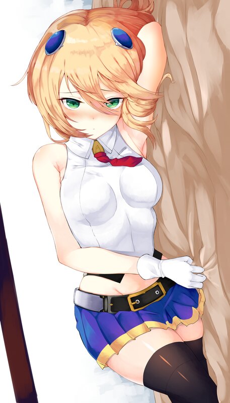Anime Girl in Uniform — White, Neutral, Gloves, Skirt