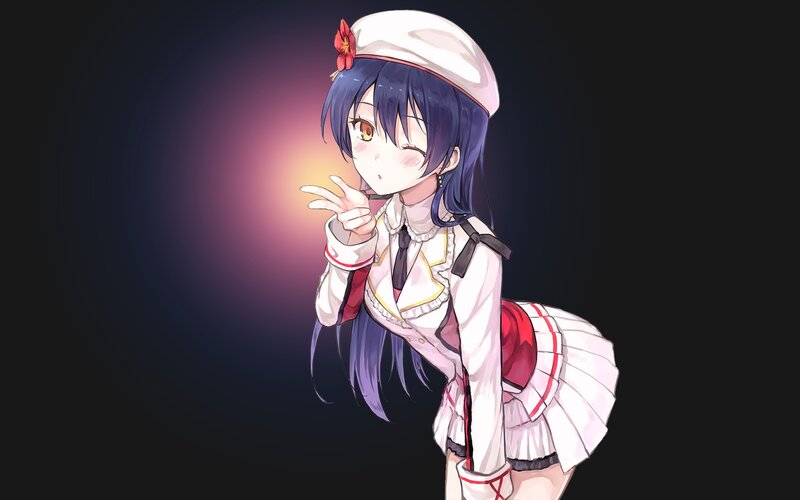 Anime Girl in Uniform — White, Playful, Hat, Skirt