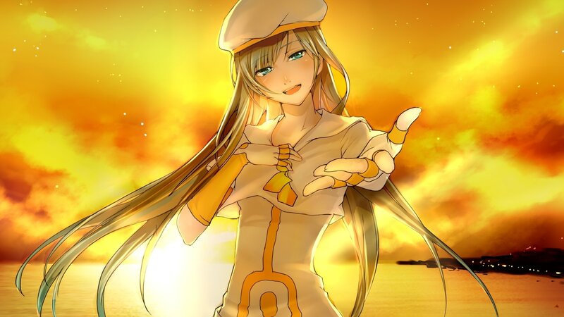 Anime Girl in Uniform — Yellow, Dramatic, Sunset