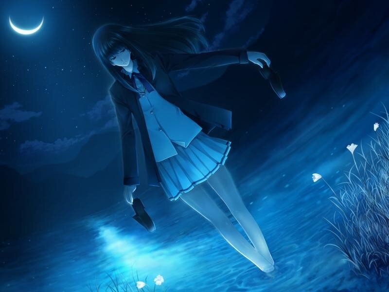 Anime girl in water at night