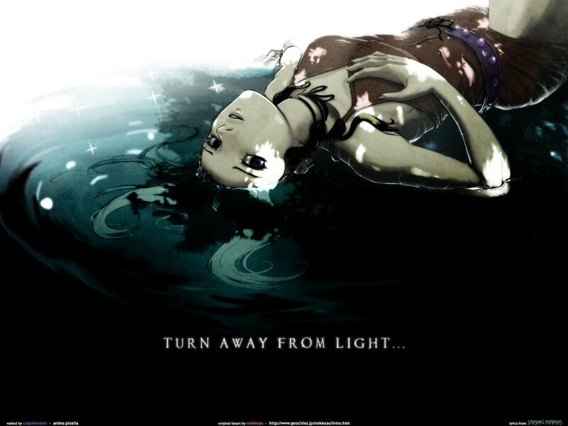 Anime Girl in Water — Black, Dramatic, Digital Art