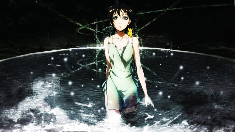 Anime Girl in Water — Black, Dramatic, Night, Dress