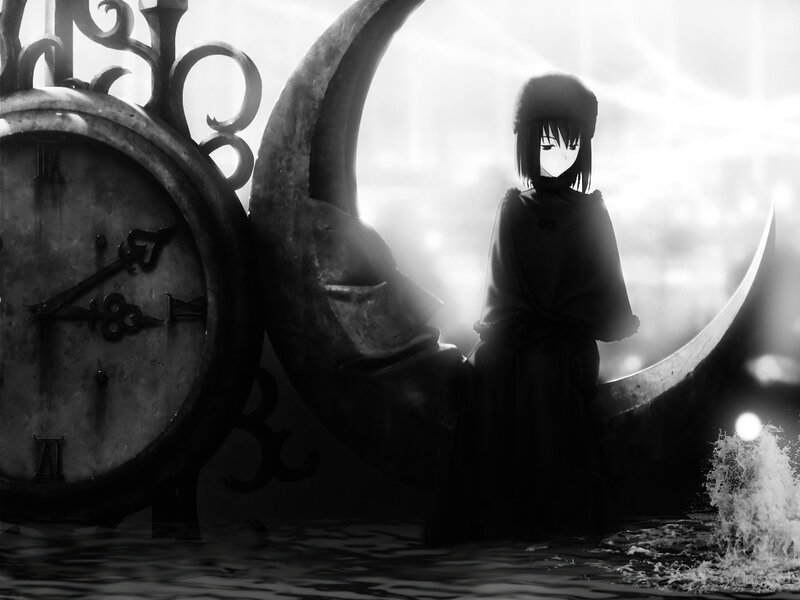 Anime Girl in Water — Black, Dramatic, Night