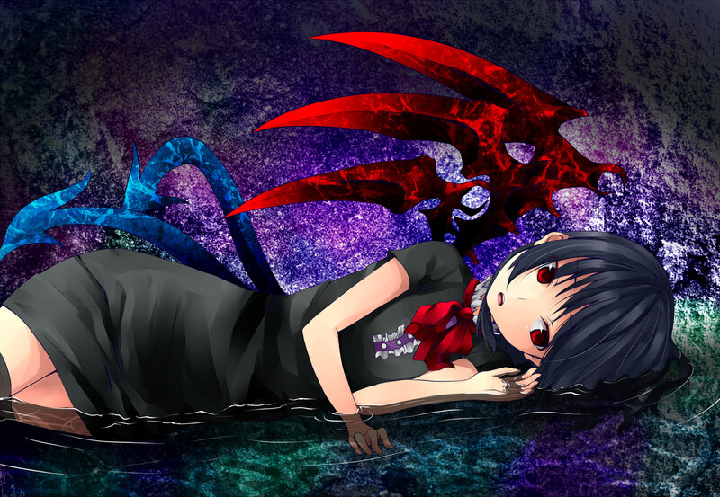 Anime Girl in Water — Black, Dramatic