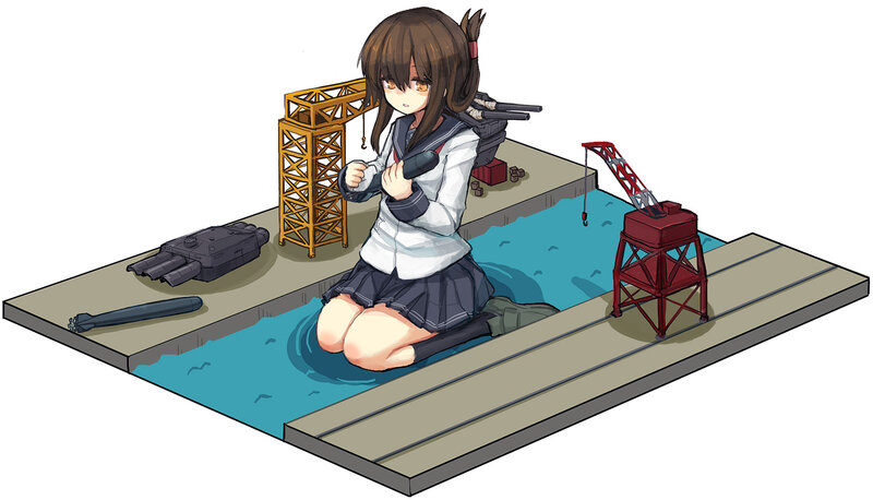 Anime Girl in Water — Blue, Calm, Digital Art, Cranes