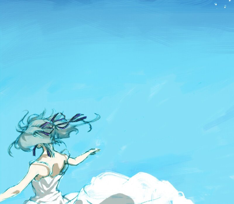 Anime Girl in Water — Blue, Calm, Digital Art