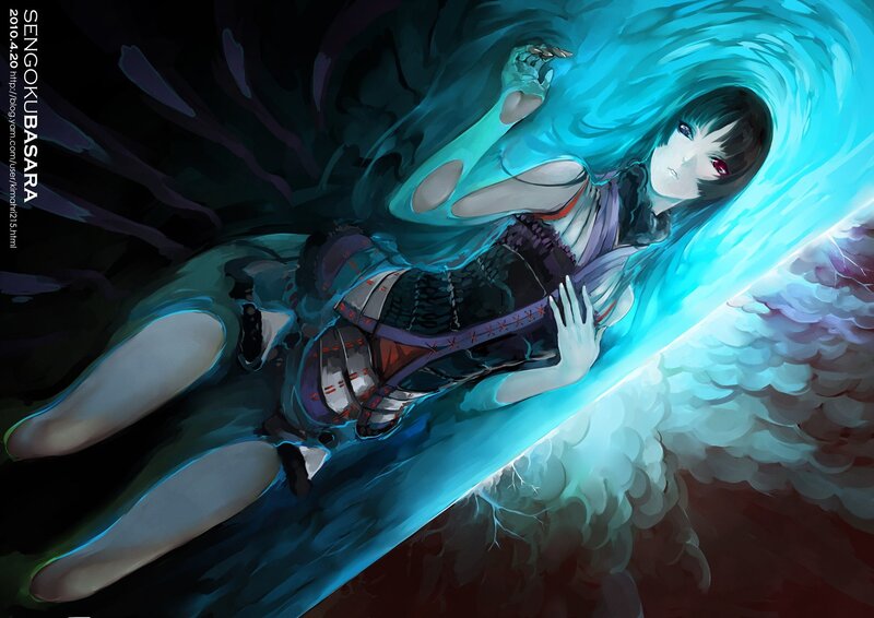 Anime Girl in Water — Blue, Dramatic, Digital Art, Sword