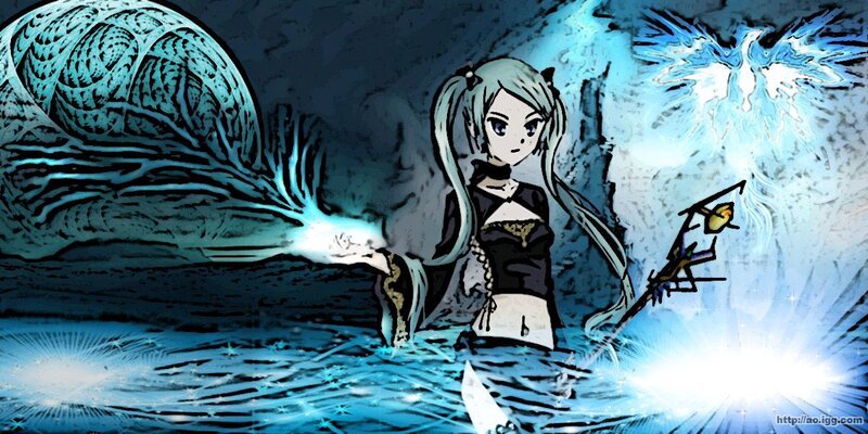 Anime Girl in Water — Blue, Dramatic, Digital Art