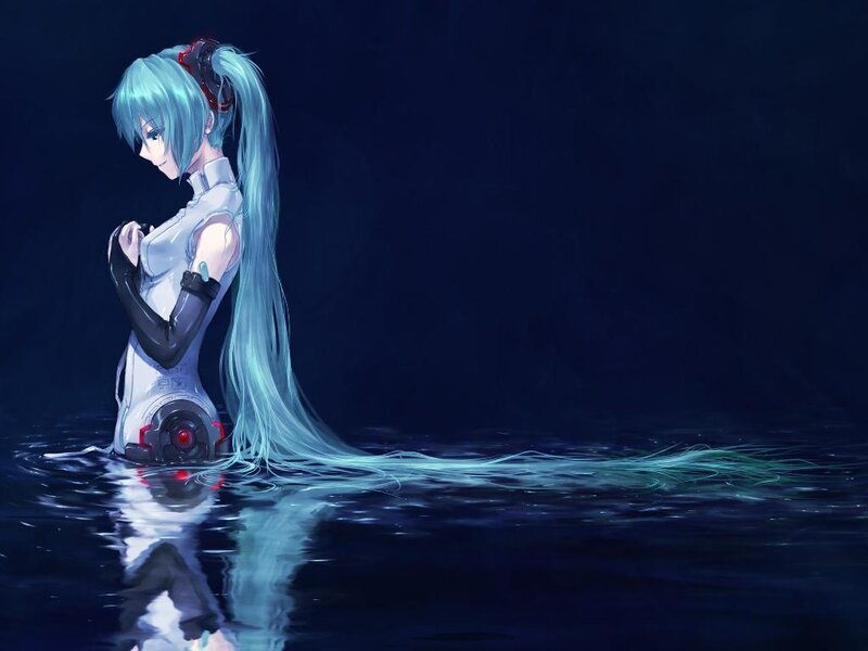 Anime Girl in Water — Blue, Dramatic