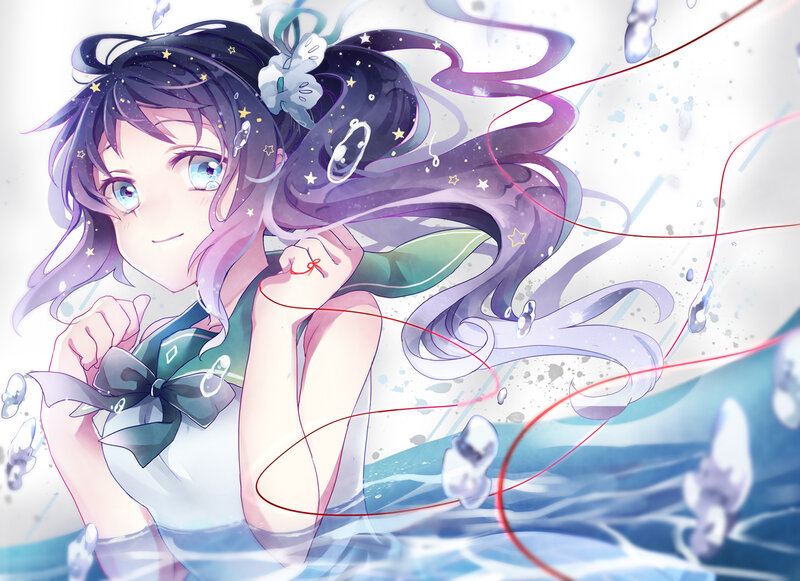 Anime Girl in Water — Blue, Dreamy, Hair