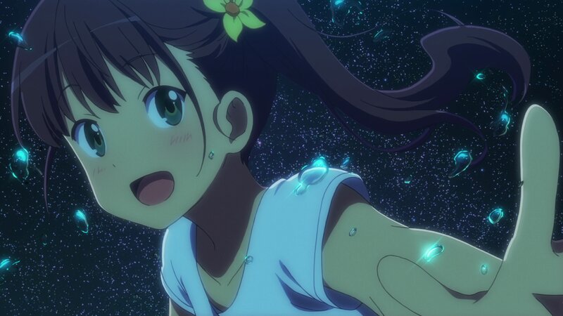 Anime Girl in Water — Blue, Dreamy, Night, Flower