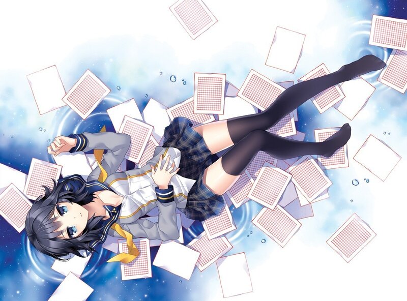 Anime Girl in Water — Blue, Dreamy, School Uniform