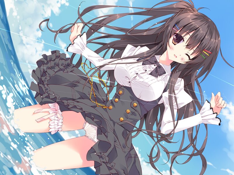 Anime Girl in Water — Blue, Dynamic, Afternoon, Long Hair