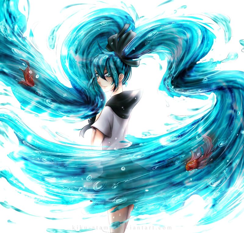 Anime Girl in Water — Blue, Dynamic, Digital Art