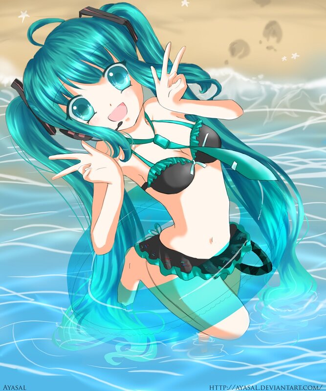 Anime Girl in Water — Blue, Playful, Summer, Digital Art