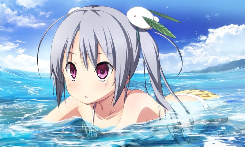 Anime Girl in Water — Blue, Serene, Afternoon, Ocean