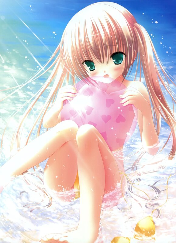 Anime Girl in Water — Blue, Serene, Afternoon, Swimsuit