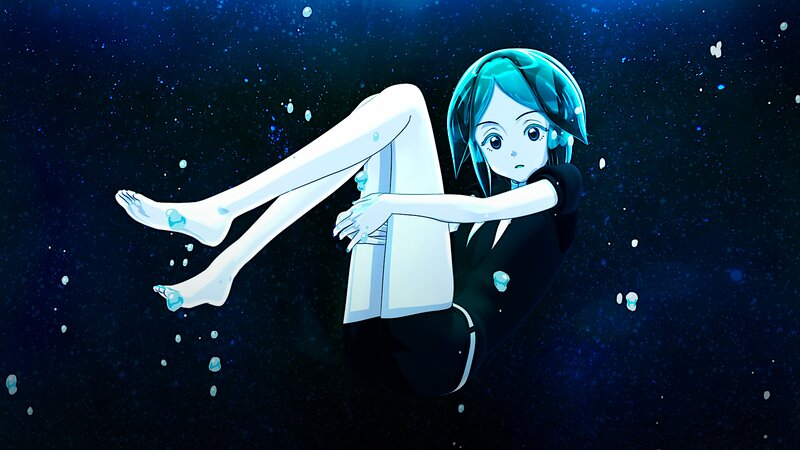Anime Girl in Water — Blue, Serene, Bubbles, Swimming Suit