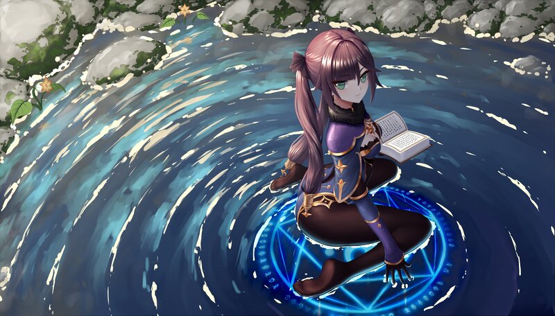 Anime Girl in Water — Blue, Serene, Digital Art, Book